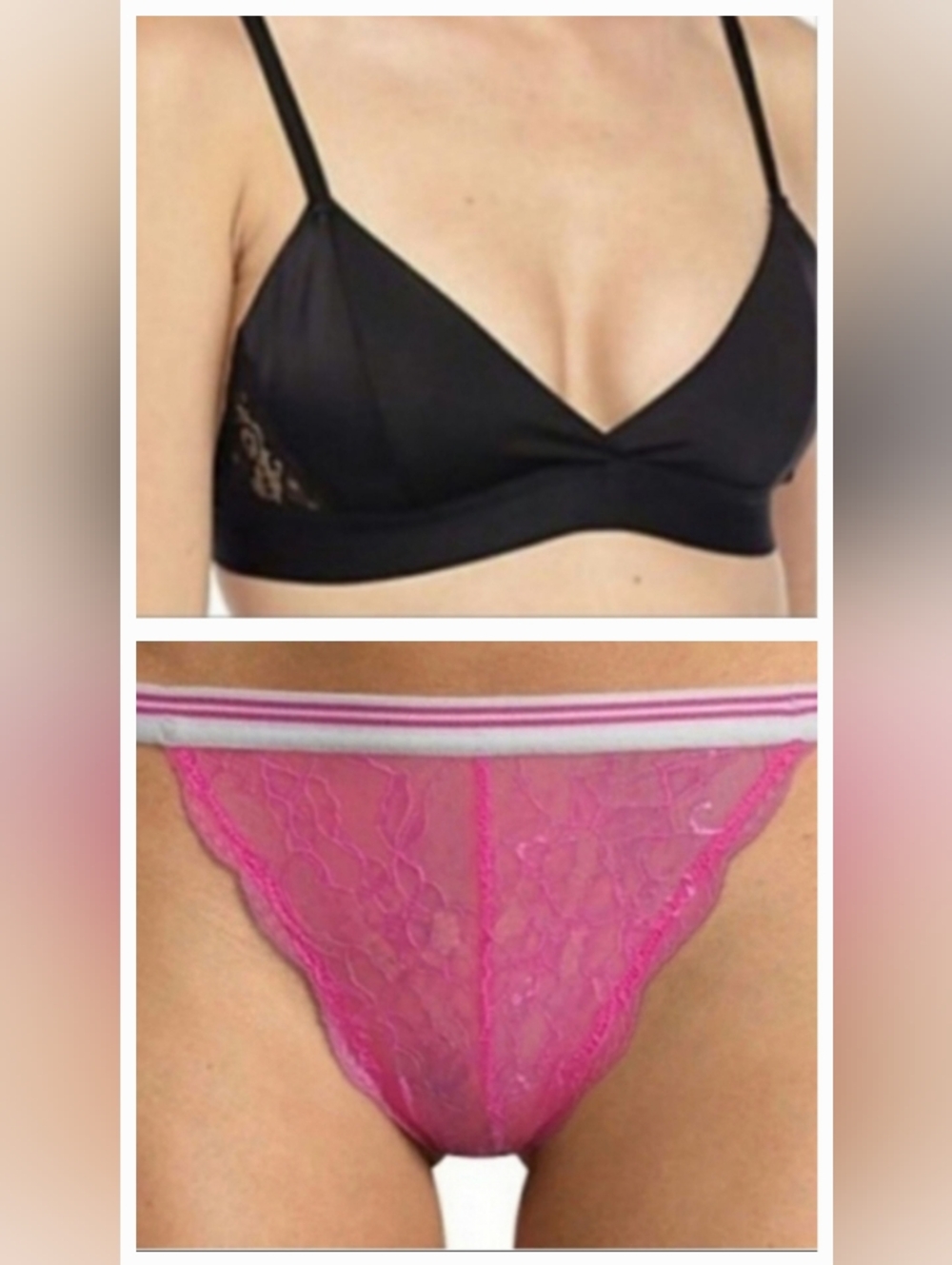 Sam Edelman Bundle Black Bralette & Carmine Lace Tanga Panties Small